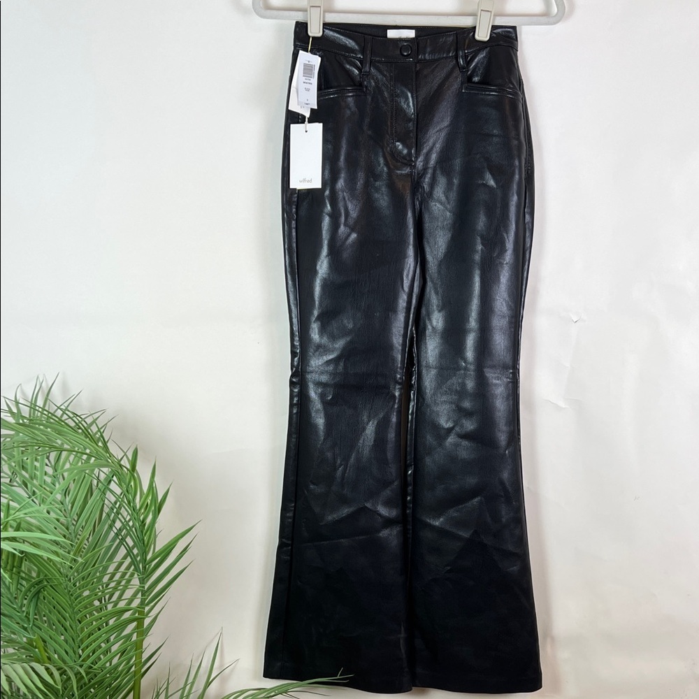 NWT Wilfred Beatrix Faux Leather Pant High Rise Flare Black 0 - Picture 2 of 13